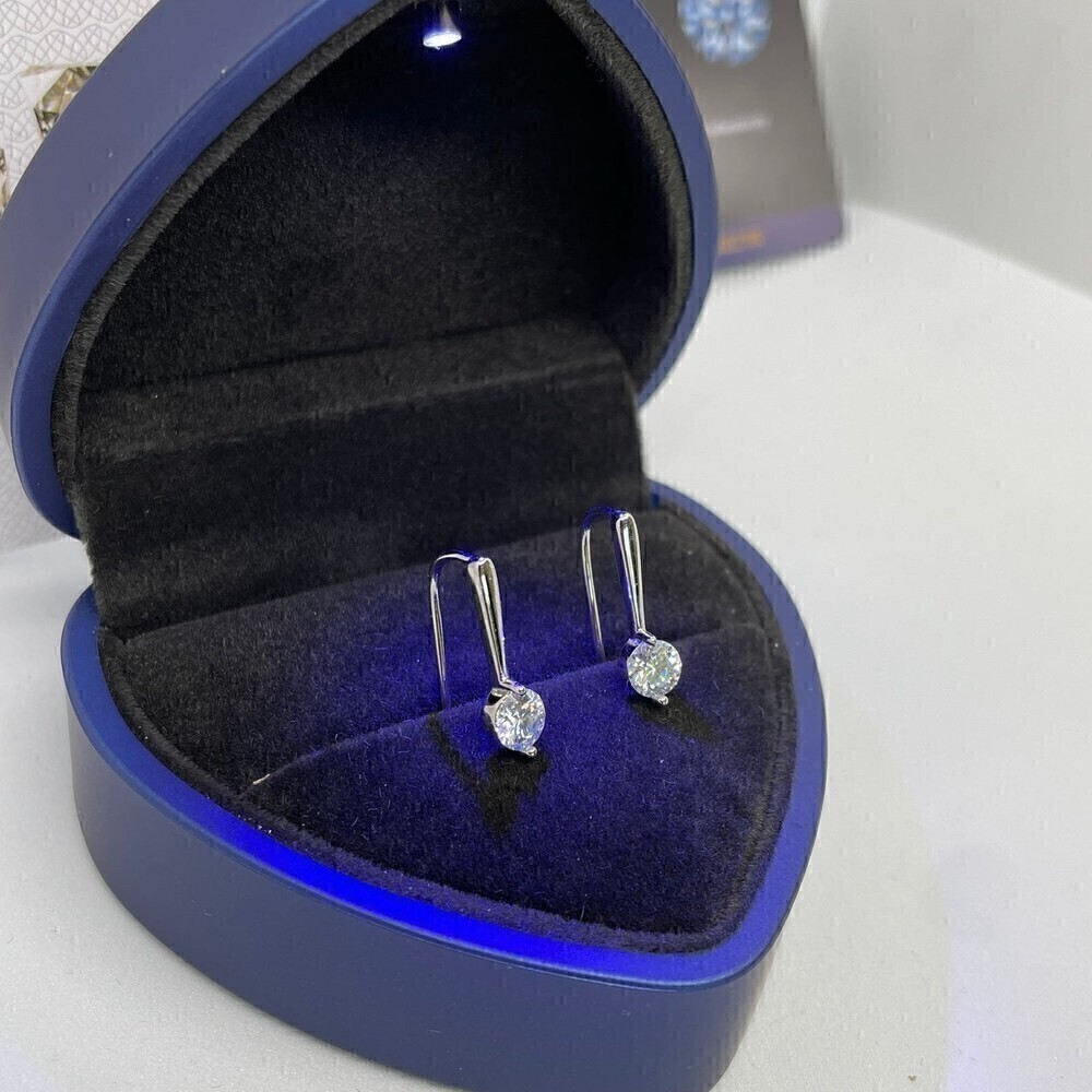 Moissanite Earrings GRA Certified Drop Earrings 18K 925 Silver Round Cut - Picture 5 of 12